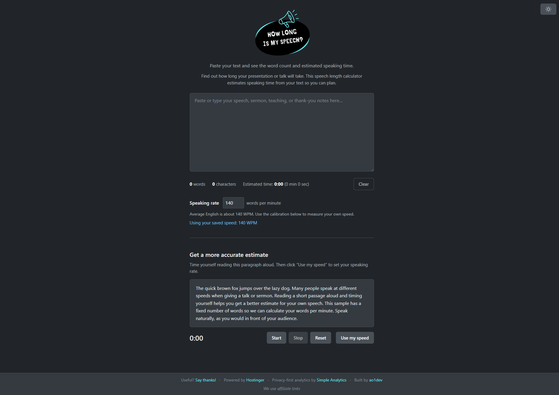 How Long Is My Speech? homepage screenshot