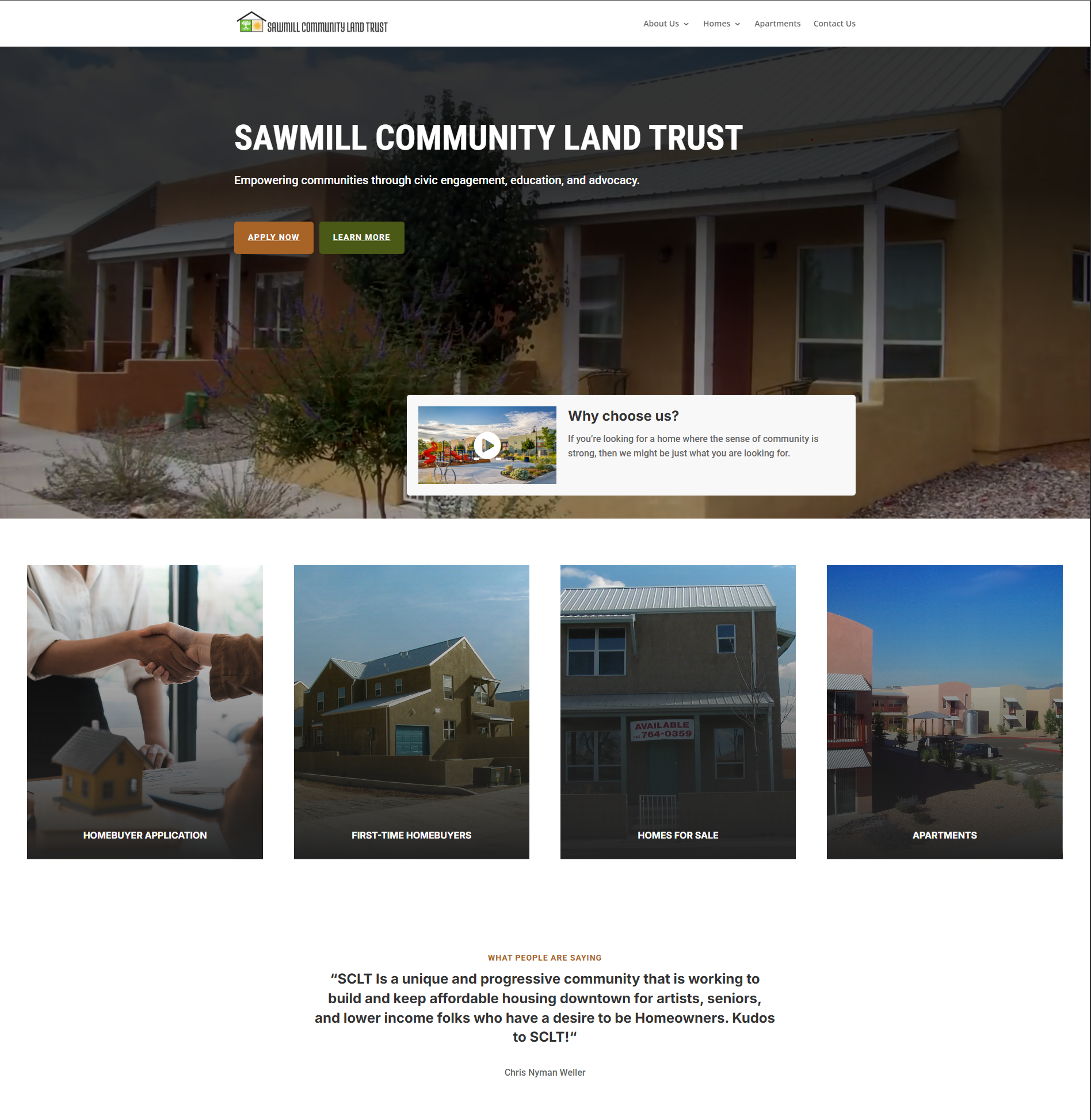 Sawmill Community Land Trust homepage screenshot